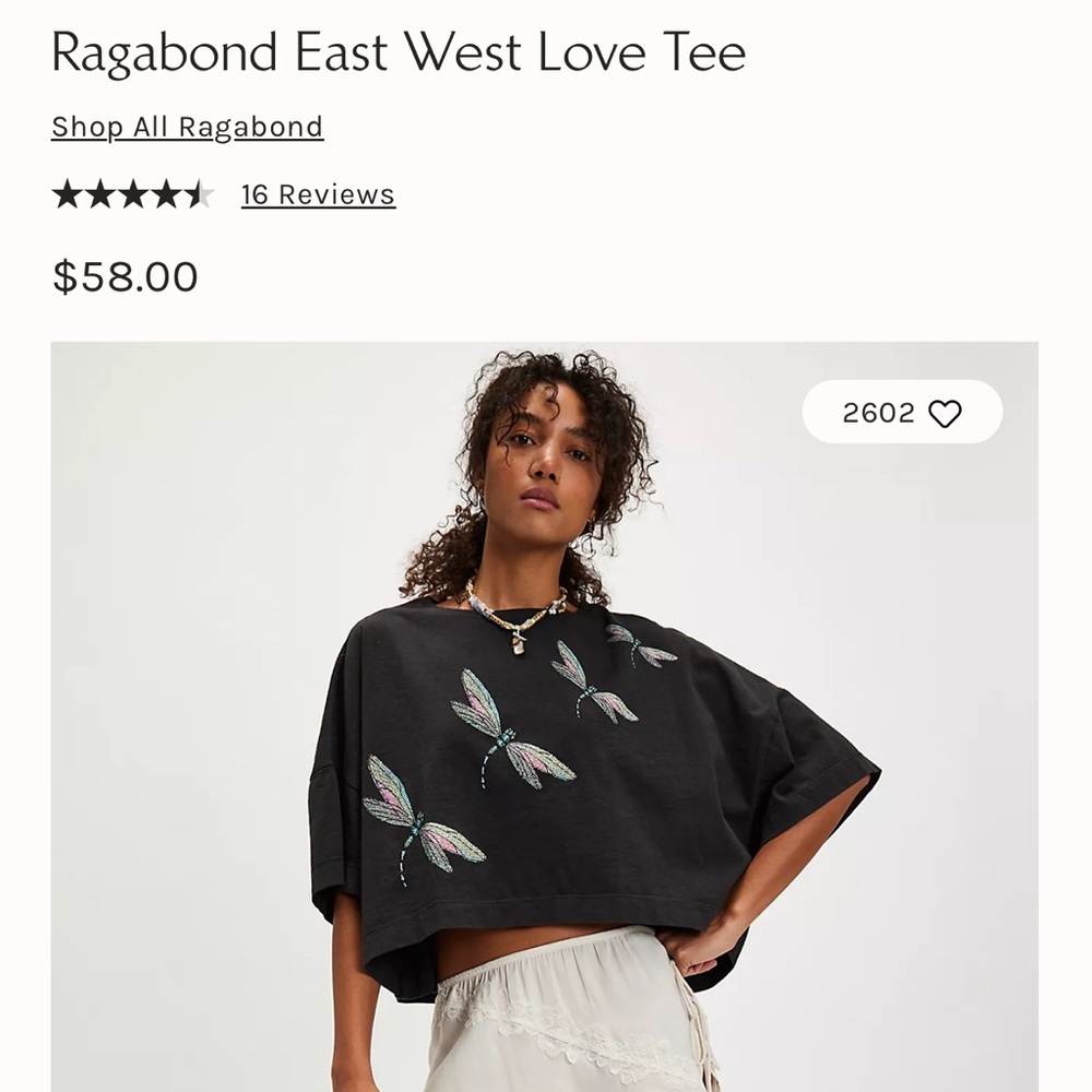 Free People Ragabond Black Dragonfly Crop Tee One Size